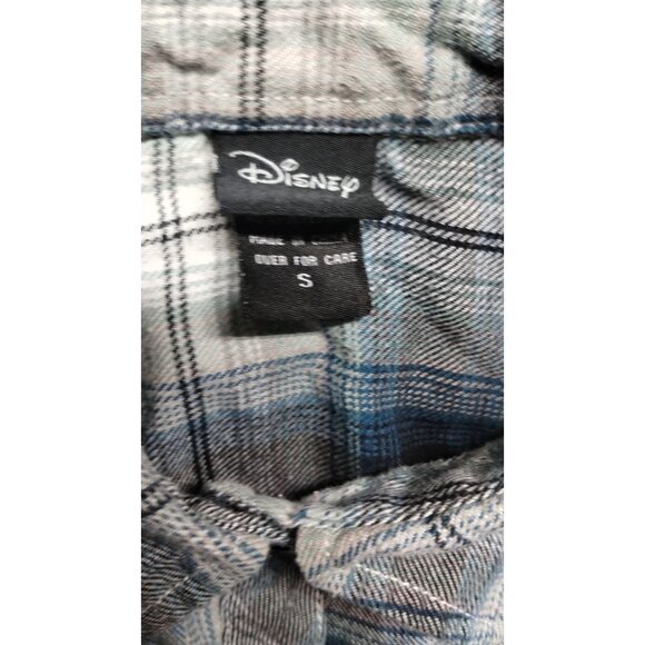 Disney "Take Me To Neverland" Plaid‎ Flannel Shirt S Black/White/Blue - Picture 3 of 11
